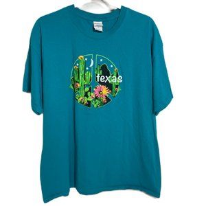 Port & Company XL Texas T-Shirt Aqua in Color with Texas and Cactus Picture